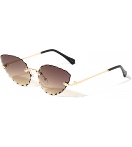 Rimless Rimless Oval Cat Eye Diamond Edge Cut Lens Sunglasses - Brown - C31972O7O39 $26.64