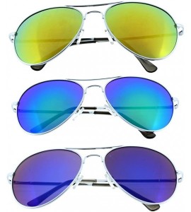 Aviator 3 Pack Aviator Sunglasses Classic Metal w/Spring Hinges - 3 Pack Yellow/Green/Blue - CN11ENUWQ25 $27.17
