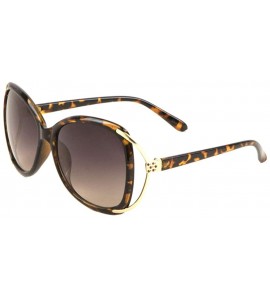 Round Curved Rhinestone Temple Oversized Round Butterfly Sunglasses - Brown Demi - CO197U60H99 $26.85