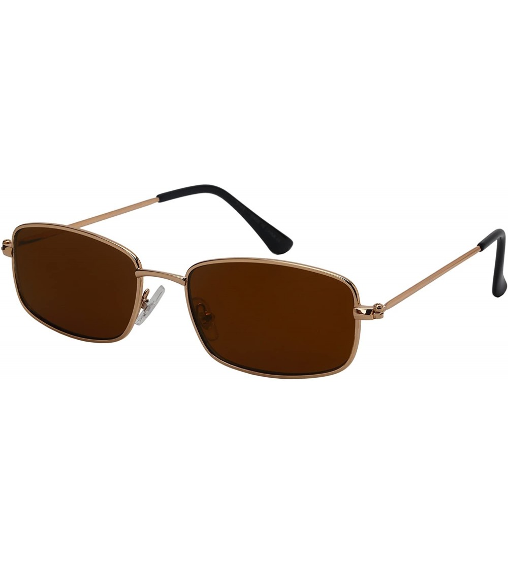Rectangular Classic Small Rectangular Sunglasses Men Women Flat Lens 5144 - 5144-flrev-gold Frame/Gold Mirrored Lens - CE18GW...