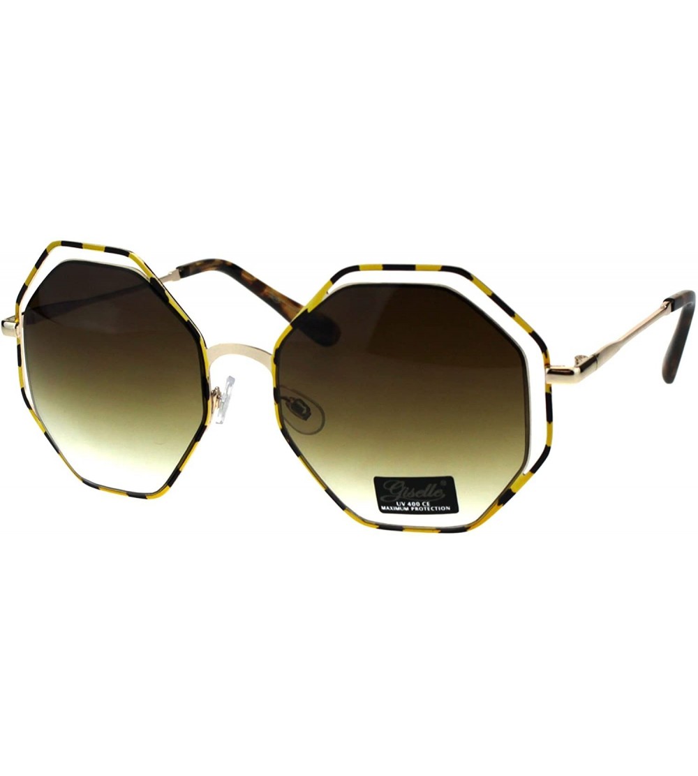 Rectangular Double Rim Octagonal Designer Fashion Mod Womens Luxury Sunglasses - Tortoise Gold Brown - C618EGWUC5E $22.94