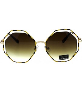 Rectangular Double Rim Octagonal Designer Fashion Mod Womens Luxury Sunglasses - Tortoise Gold Brown - C618EGWUC5E $22.94