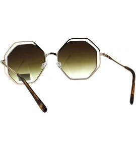 Rectangular Double Rim Octagonal Designer Fashion Mod Womens Luxury Sunglasses - Tortoise Gold Brown - C618EGWUC5E $22.94