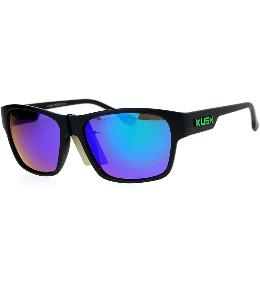 Rectangular Kush Mens Color Mirrored Horn Rim Rectangular Sport Sunglasses - Teal Green - CL12N0DVLNP $18.42
