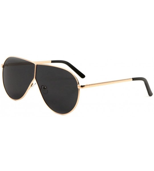 Wrap XL Oversized Split Shield Flat Top Aviator Sunglasses - Gold Frame - CZ1862A9E5Q $18.74