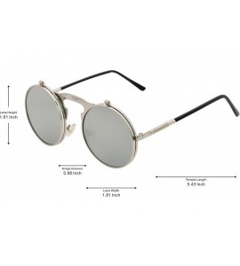 Round Retro Flip-Up Round Goggles Seampunk Sunglasses - Silver/White - CP18C3IRZL7 $26.21