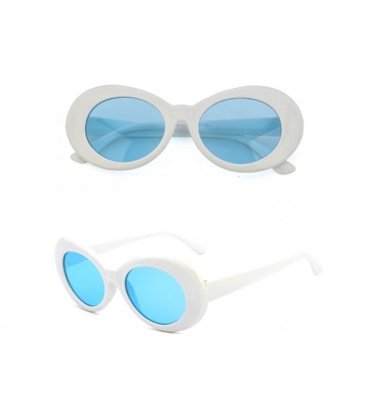 Goggle Plastic Bold Oval Frame Novelty Goggle Eye Round Sunglasses - White+blue - CQ1887855WI $18.10
