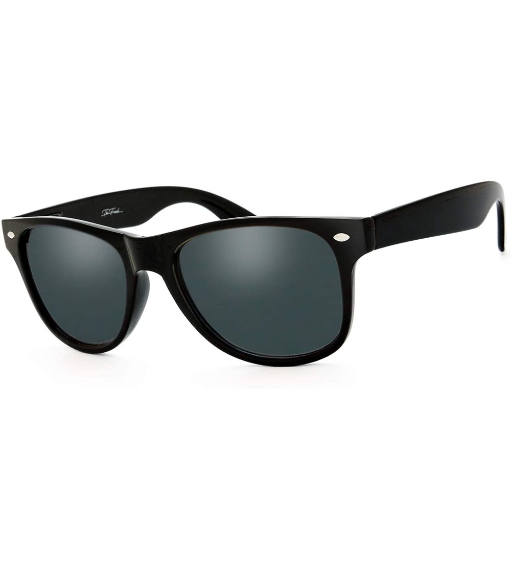 Wayfarer Classic Shaped Horn Rimmed Sunglasses Spring Temple for Men Women - 12-black(soft Rubber Finish) - CW18DYMKR4R $19.42