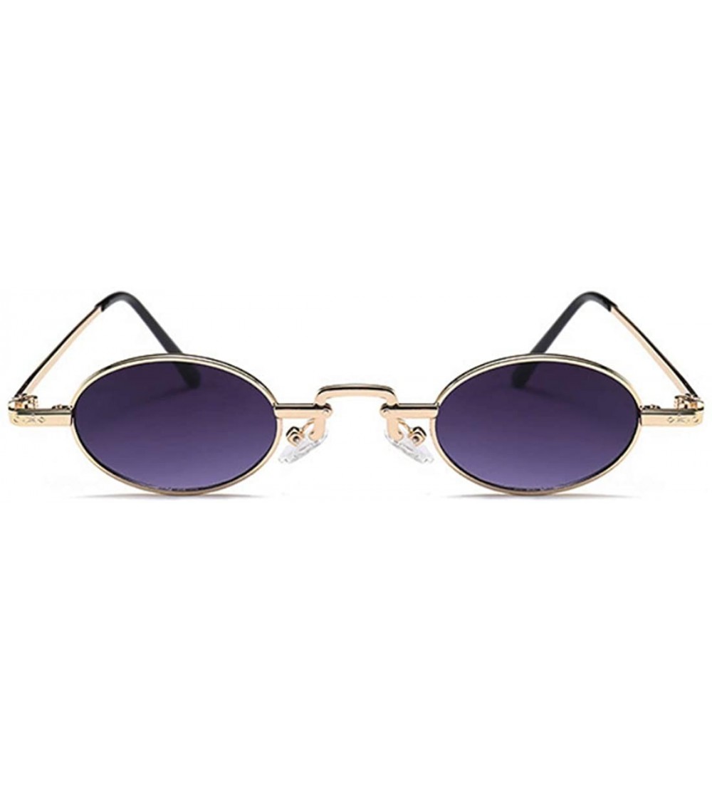 Rectangular Unisex Vintage Oval Glasses Small Metal Frames Sunglasses UV400 - Gold Gray - C518NE3X59D $21.14