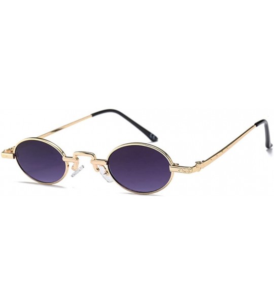 Rectangular Unisex Vintage Oval Glasses Small Metal Frames Sunglasses UV400 - Gold Gray - C518NE3X59D $21.14