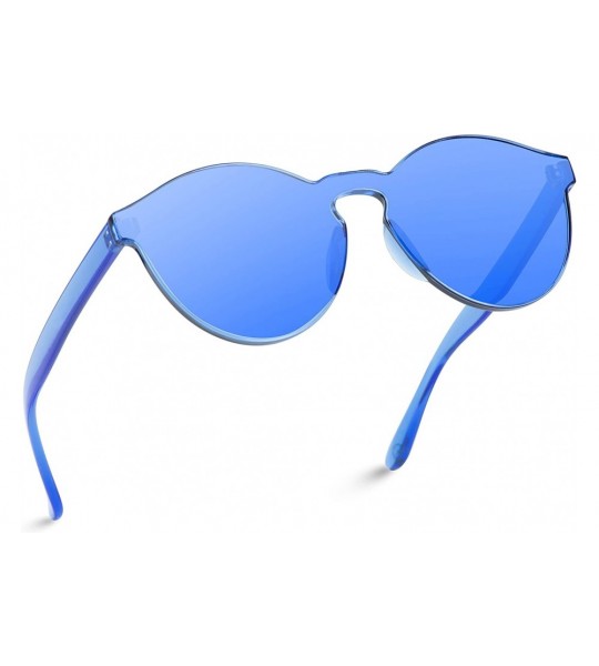 Wayfarer Colorful One Piece Transparent Round Super Retro Sunglasses - Blue - CL17YEHQ4N7 $20.22