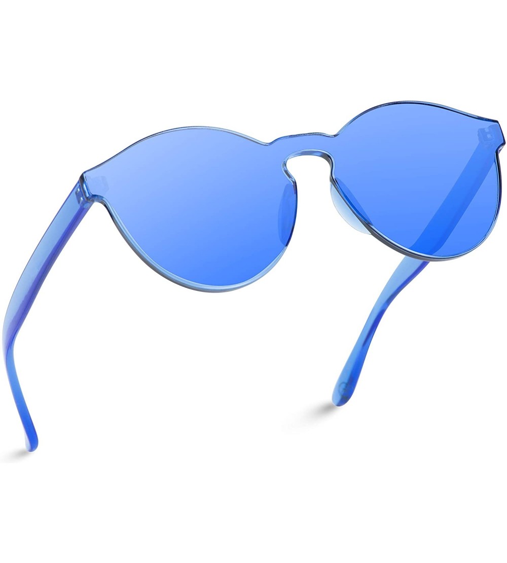 Wayfarer Colorful One Piece Transparent Round Super Retro Sunglasses - Blue - CL17YEHQ4N7 $20.22