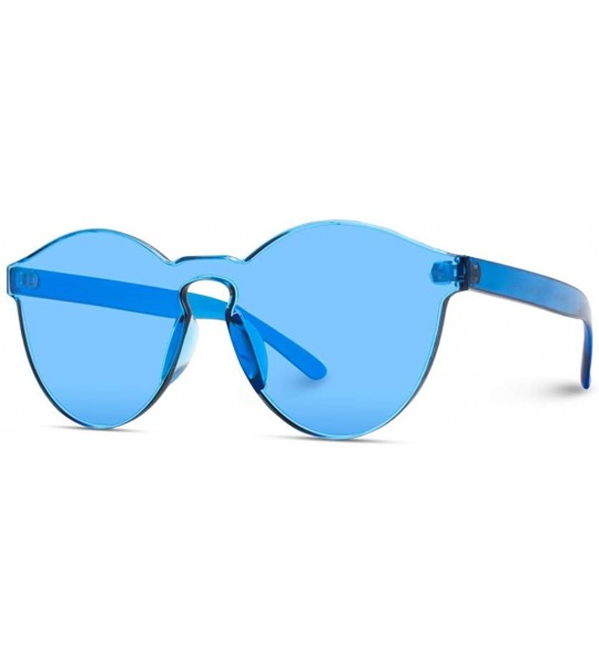 Wayfarer Colorful One Piece Transparent Round Super Retro Sunglasses - Blue - CL17YEHQ4N7 $20.22