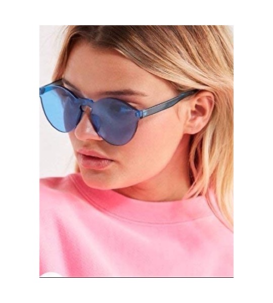 Wayfarer Colorful One Piece Transparent Round Super Retro Sunglasses - Blue - CL17YEHQ4N7 $20.22