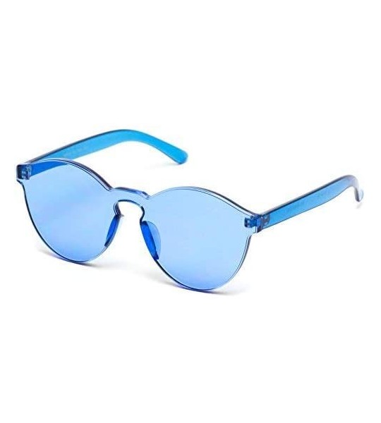 Wayfarer Colorful One Piece Transparent Round Super Retro Sunglasses - Blue - CL17YEHQ4N7 $20.22