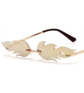 Goggle 2pcs Fire Flame Sunglasses Rimless Wave Sun Glasses Eyewear Gold Silver - C8197SGU03W $24.62