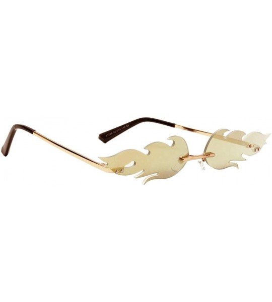 Goggle 2pcs Fire Flame Sunglasses Rimless Wave Sun Glasses Eyewear Gold Silver - C8197SGU03W $24.62