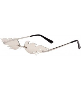 Goggle 2pcs Fire Flame Sunglasses Rimless Wave Sun Glasses Eyewear Gold Silver - C8197SGU03W $24.62