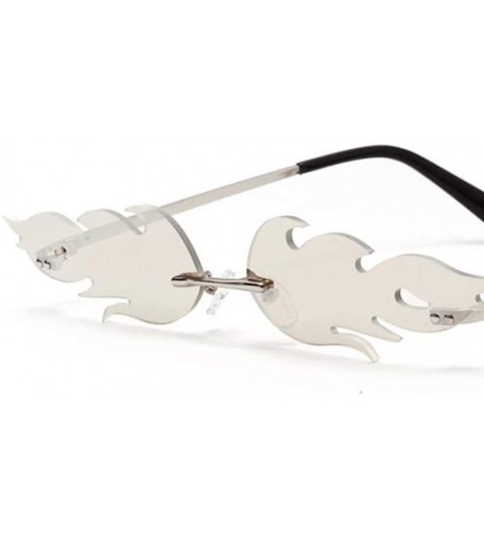 Goggle 2pcs Fire Flame Sunglasses Rimless Wave Sun Glasses Eyewear Gold Silver - C8197SGU03W $24.62