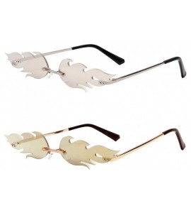 Goggle 2pcs Fire Flame Sunglasses Rimless Wave Sun Glasses Eyewear Gold Silver - C8197SGU03W $24.62