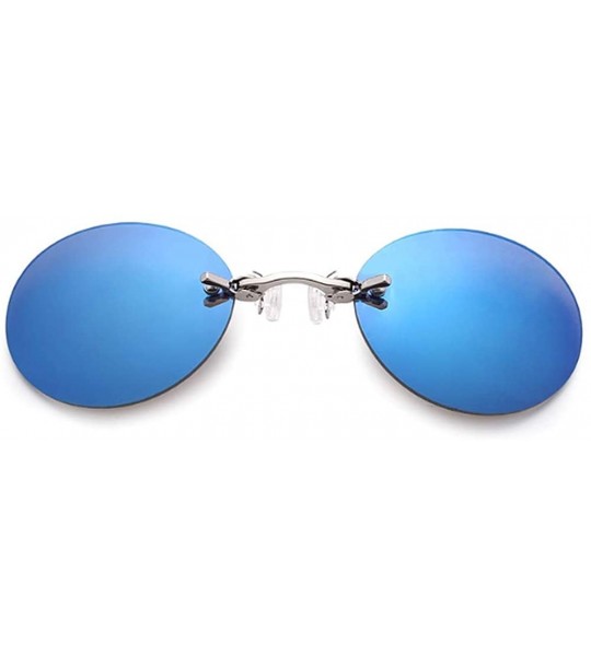 Oval Fashion Round Small Frame Brand Designer clip on the nose Sunglasses Men Sun glasses UV400 - Blue - C718S407558 $23.36