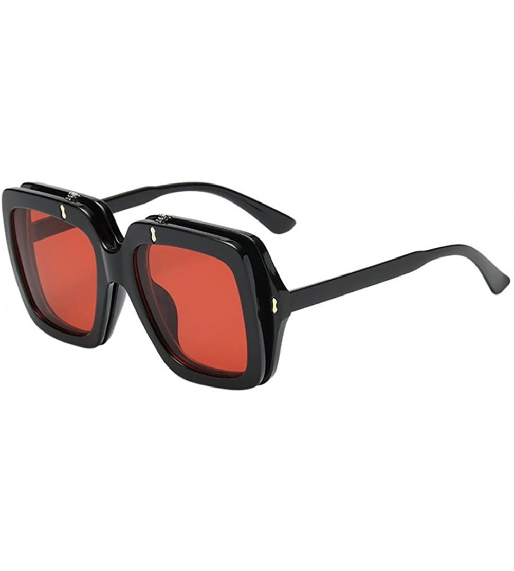Goggle Fashion Women Man Vintage Big Frame Clamshell Sunglasses Retro Trendy Designer Eyewear (Red - One) - CY18D2AOQQU $19.19