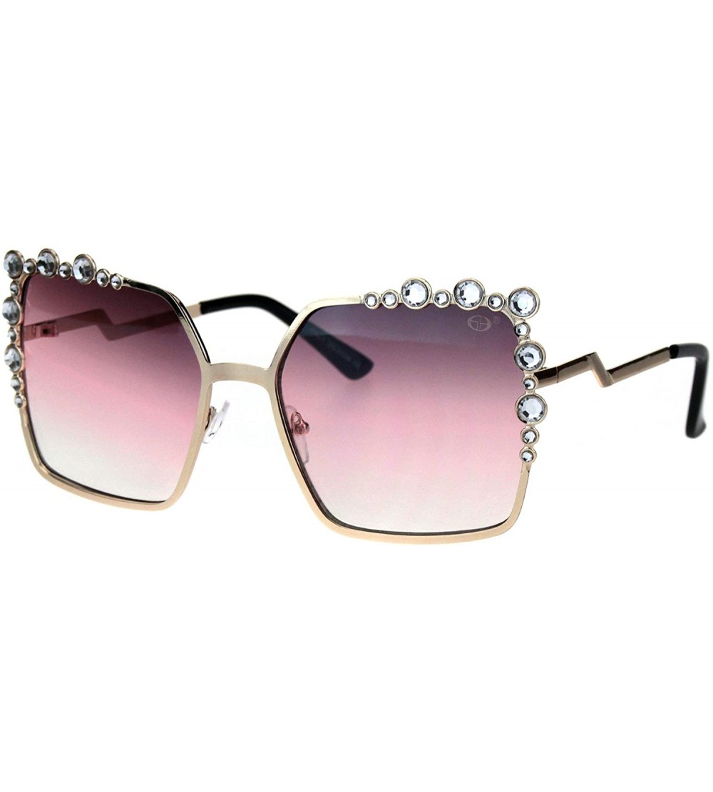 Square Womens Rhinestone Sparkling Rectangular Butterfly Metal Rim Sunglasses - Gold Purple Pink - CQ18I4G39Y0 $25.45