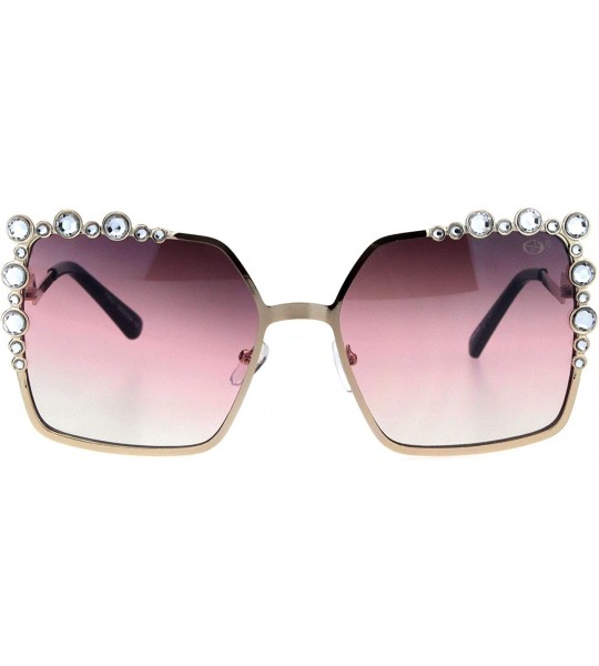 Square Womens Rhinestone Sparkling Rectangular Butterfly Metal Rim Sunglasses - Gold Purple Pink - CQ18I4G39Y0 $25.45