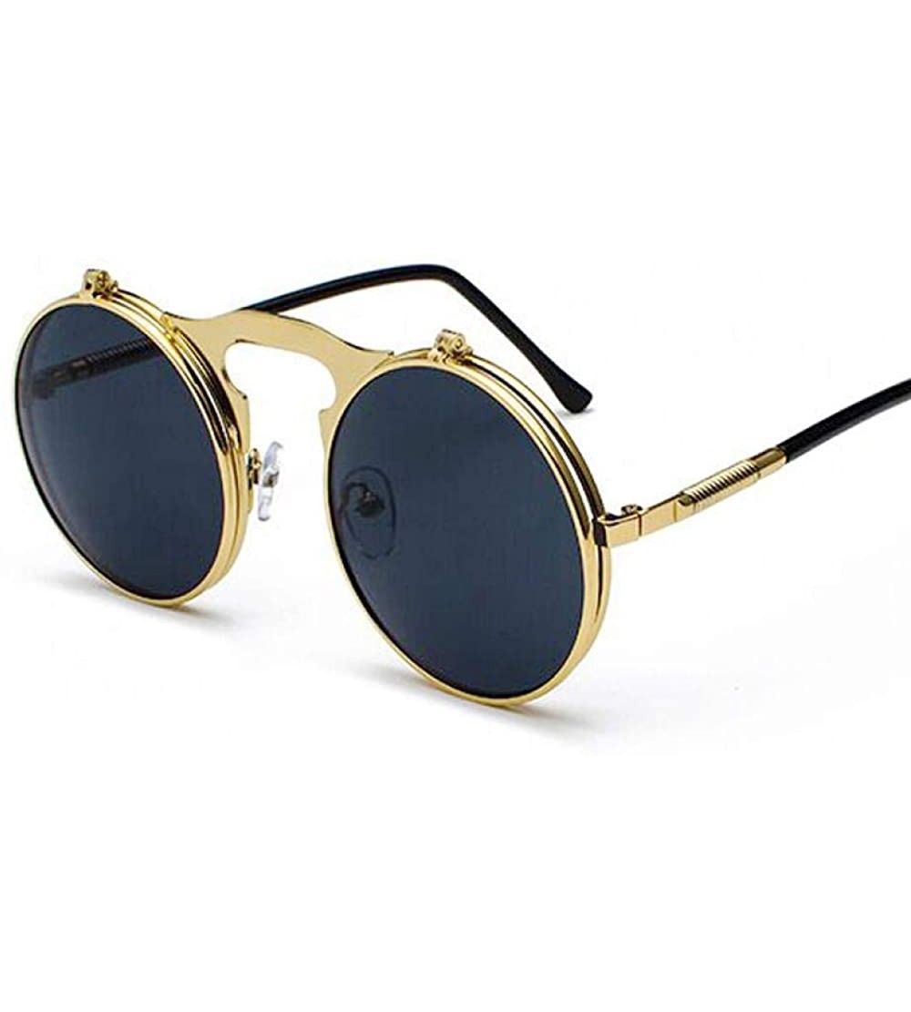Aviator Metal Steampunk Sunglasses Men Women Fashion Round Glasses Brand GoldGray - Goldgray - CC18Y3ONQ2X $19.35