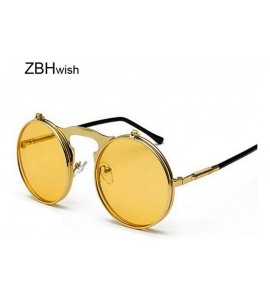 Aviator Metal Steampunk Sunglasses Men Women Fashion Round Glasses Brand GoldGray - Goldgray - CC18Y3ONQ2X $19.35