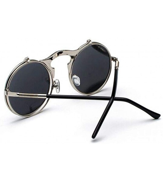 Aviator Metal Steampunk Sunglasses Men Women Fashion Round Glasses Brand GoldGray - Goldgray - CC18Y3ONQ2X $19.35