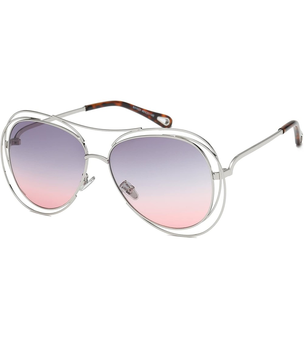 Aviator Amoury Oversize Aviator Sunglasses Metal Double Frame-Silve Frame/Gradual Pink Purple Lens - CW180OXX2O0 $34.60