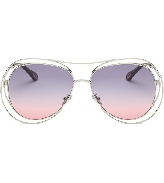 Aviator Amoury Oversize Aviator Sunglasses Metal Double Frame-Silve Frame/Gradual Pink Purple Lens - CW180OXX2O0 $34.60