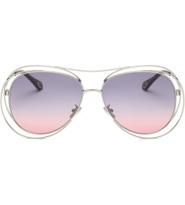 Aviator Amoury Oversize Aviator Sunglasses Metal Double Frame-Silve Frame/Gradual Pink Purple Lens - CW180OXX2O0 $34.60