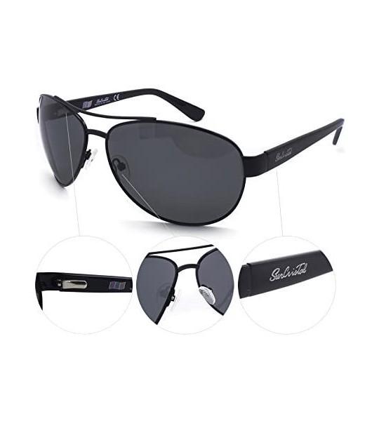 Aviator Metal Men Polarized UV400 Shied Lens Sunglasses - Black - CS17YC6X40Z $42.16