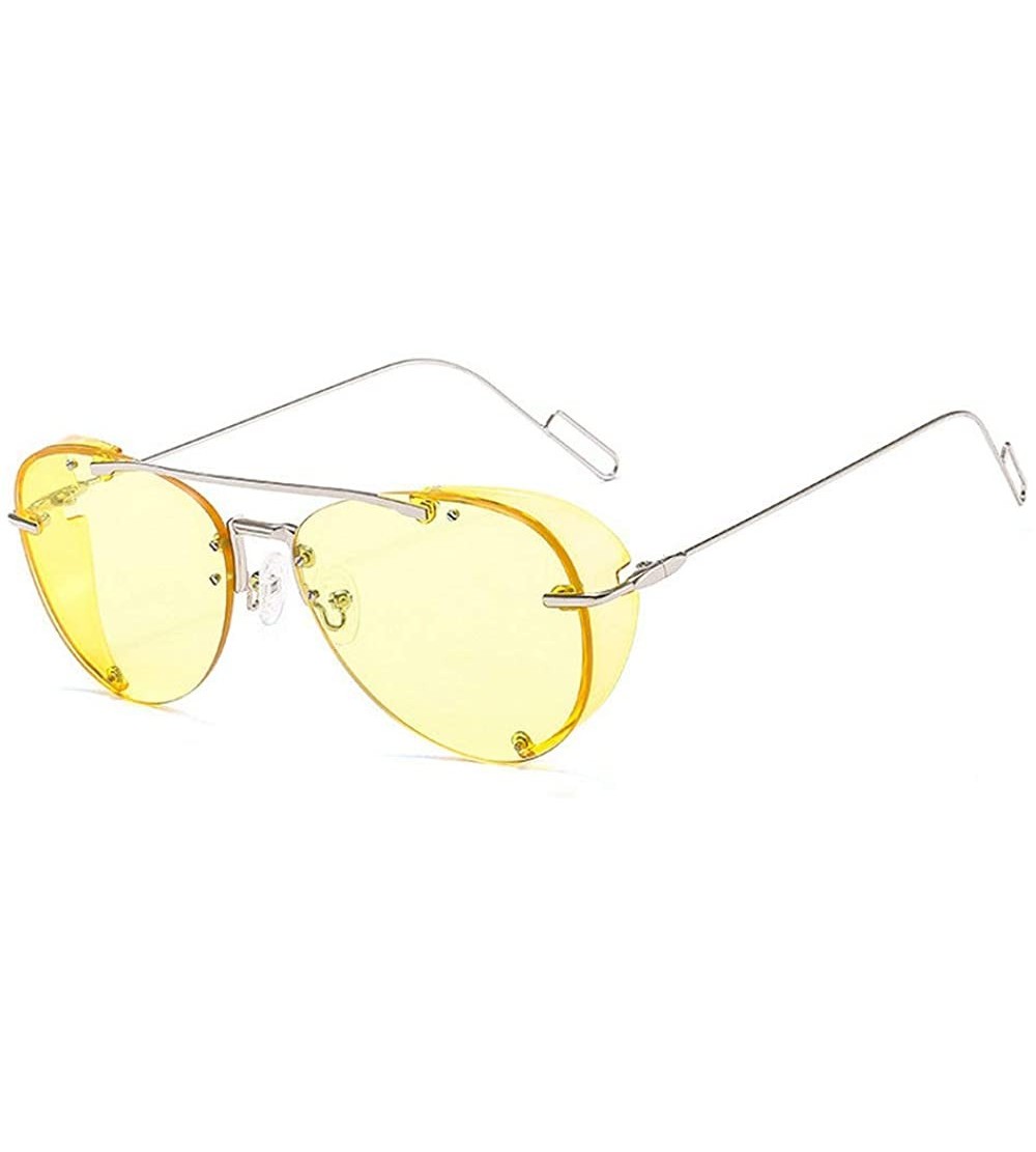 Goggle Female Vintage sunglasses Womens Goggles Fashion Classic Pilot Sunglasses for men - Yellow - CA18Y8EAS0H $22.63