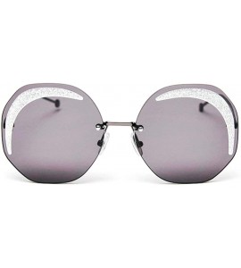 Round Retro Brand Designer 2020 New fashion Frameless Bling Round Sun Glasses women UV400 - Gun&gray - C0194HESWDW $25.47