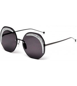 Round Retro Brand Designer 2020 New fashion Frameless Bling Round Sun Glasses women UV400 - Gun&gray - C0194HESWDW $25.47