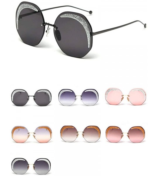 Round Retro Brand Designer 2020 New fashion Frameless Bling Round Sun Glasses women UV400 - Gun&gray - C0194HESWDW $25.47