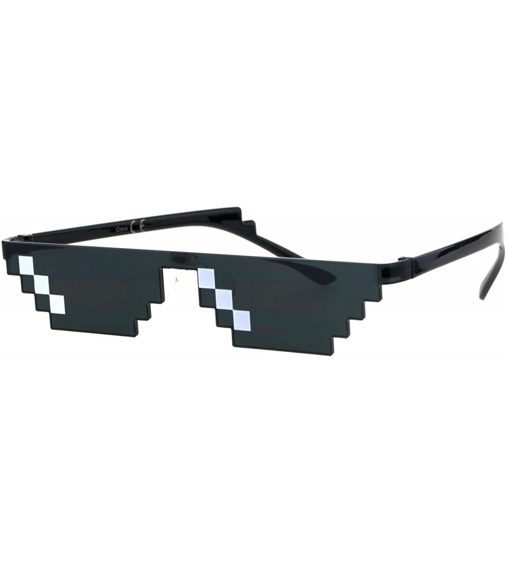 Shield Flat Top Narrow Cat Eye Pixel Funky Party Shade Rimless Shield Sunglasses Black - 3 Squares - C518GXX76N2 $19.82