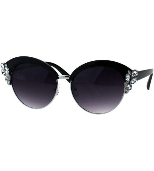 Round Rhinestone Fashion Sunglasses Womens Round Butterfly Frame UV 400 - Black Silver - C118H77YZ8Z $23.19