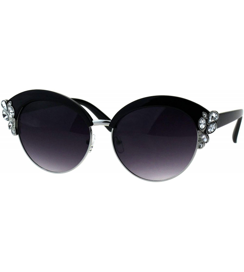Round Rhinestone Fashion Sunglasses Womens Round Butterfly Frame UV 400 - Black Silver - C118H77YZ8Z $23.19