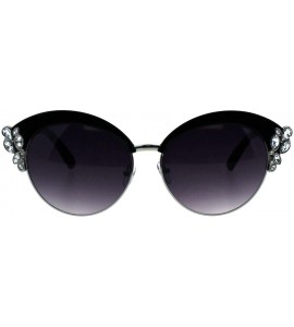 Round Rhinestone Fashion Sunglasses Womens Round Butterfly Frame UV 400 - Black Silver - C118H77YZ8Z $23.19