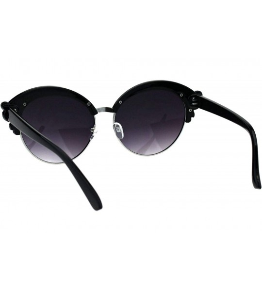 Round Rhinestone Fashion Sunglasses Womens Round Butterfly Frame UV 400 - Black Silver - C118H77YZ8Z $23.19