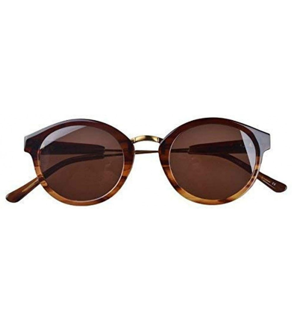 Round Petite Vintage Style Round Sunglasses with Gold detail - Havana Brown - CN182ST5HX0 $66.91