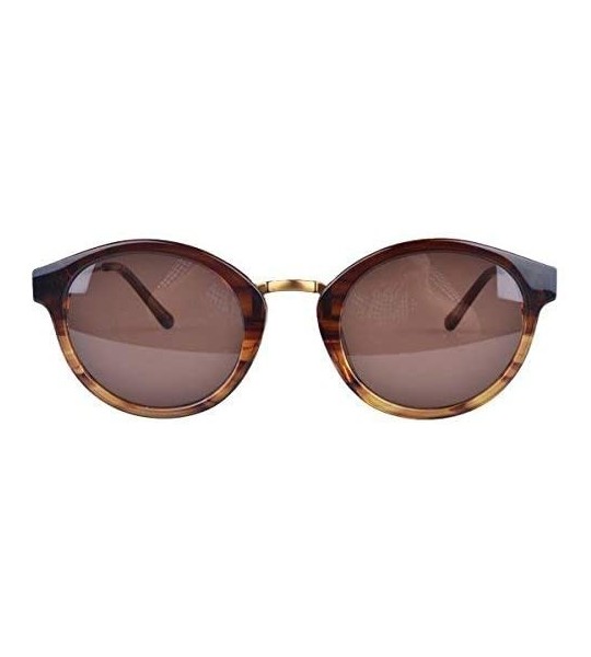 Round Petite Vintage Style Round Sunglasses with Gold detail - Havana Brown - CN182ST5HX0 $66.91