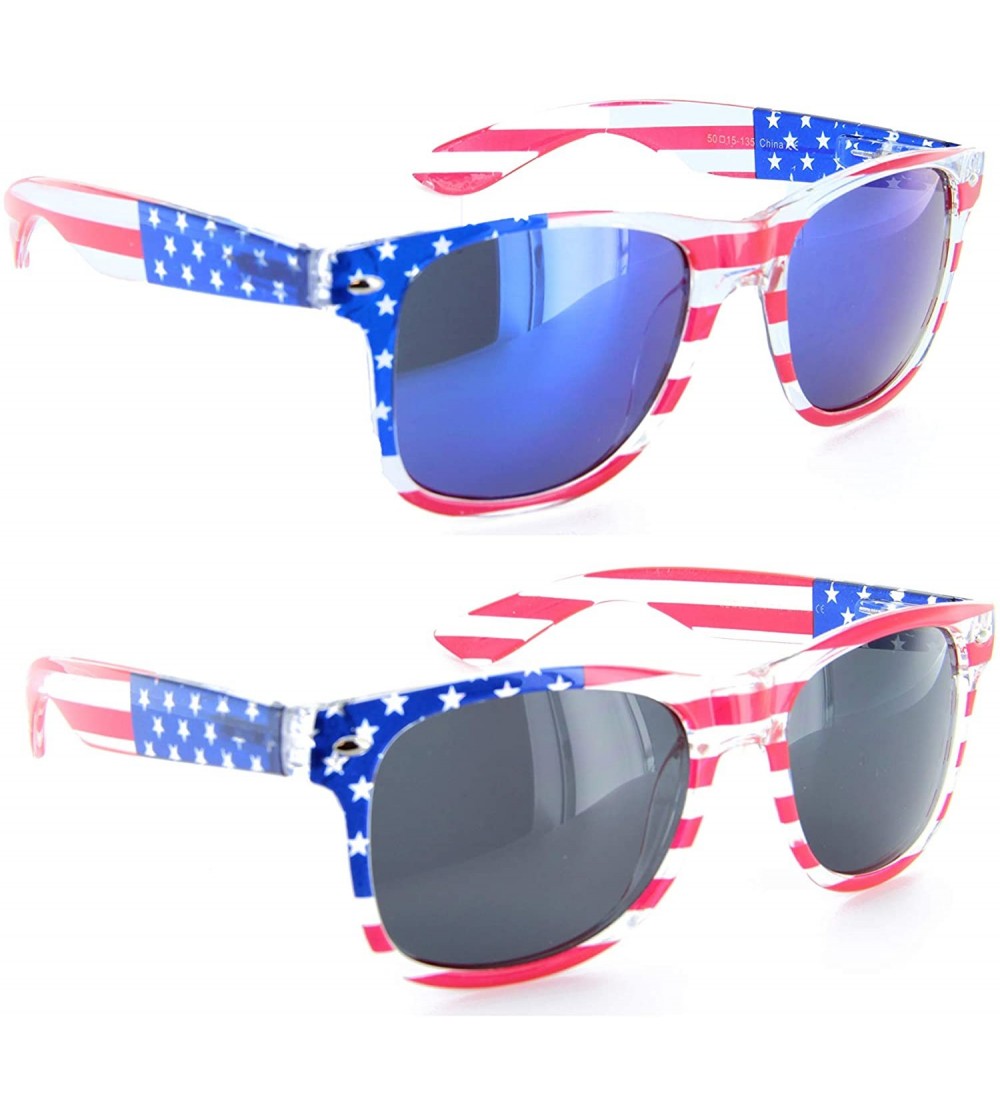 Wayfarer Patriotic American Flag Sunglasses Gift Box (Multi-colored- Ocean Color Mirror & Dark) - C412H5KMRUP $34.77