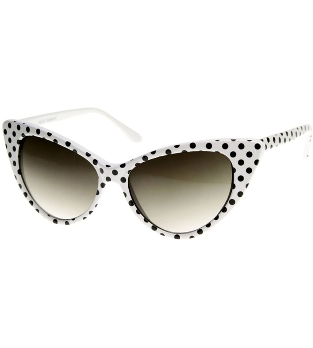 Round Super Cateyes Vintage Inspired Fashion Mod Chic High Pointed Cat Eye Sunglasses Glasses - Polka Dot White - CE12BV4YACD...