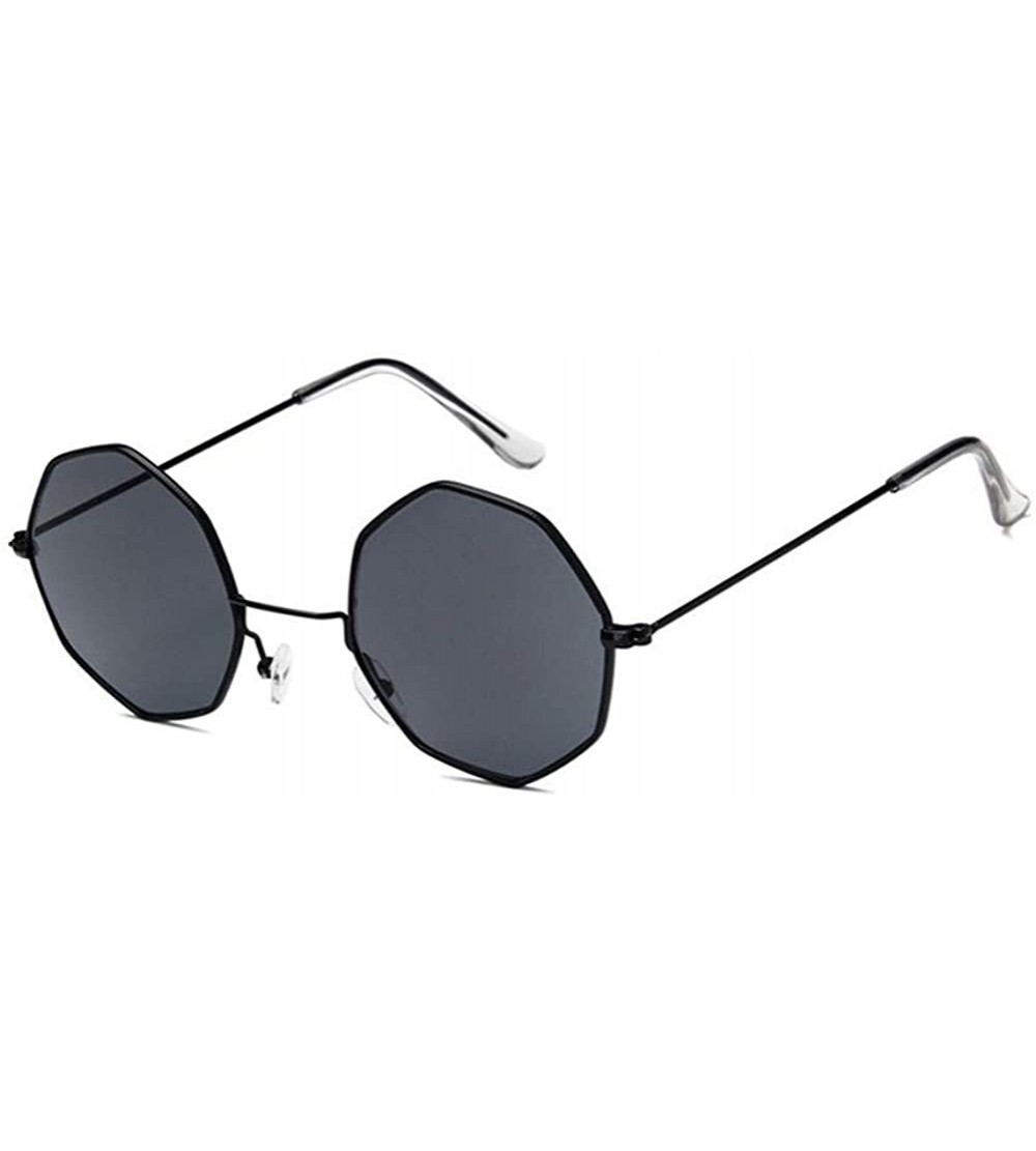 Round Small Metal Octagon Frame Sunglasses for Women and Men UV400 - Black Gray - CQ198CZAXSN $20.55