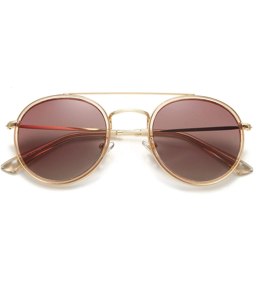 Round Small Round Double Bridge Sunglasses For Women Men Polarized 100% UV Protection - CJ18RX9DLL9 $25.00